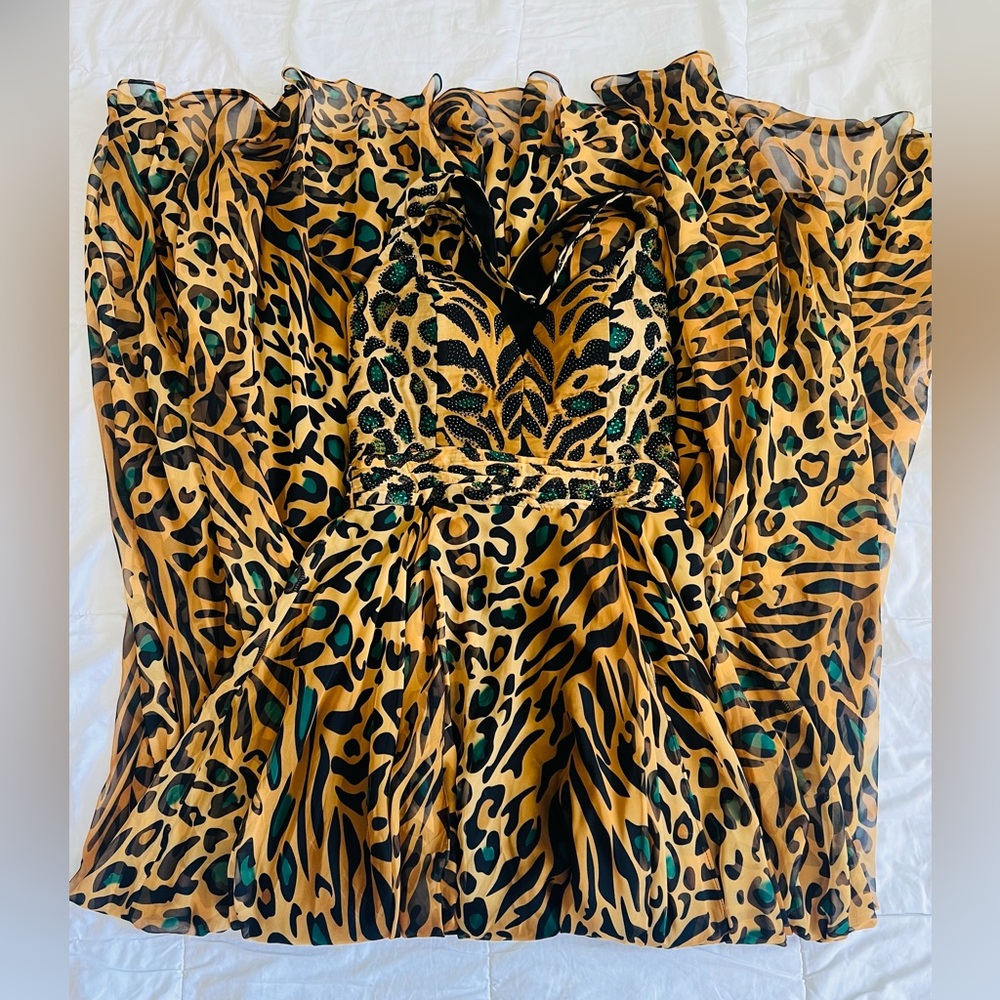 Saten Leopard Print Dress with Sheer Overlay
